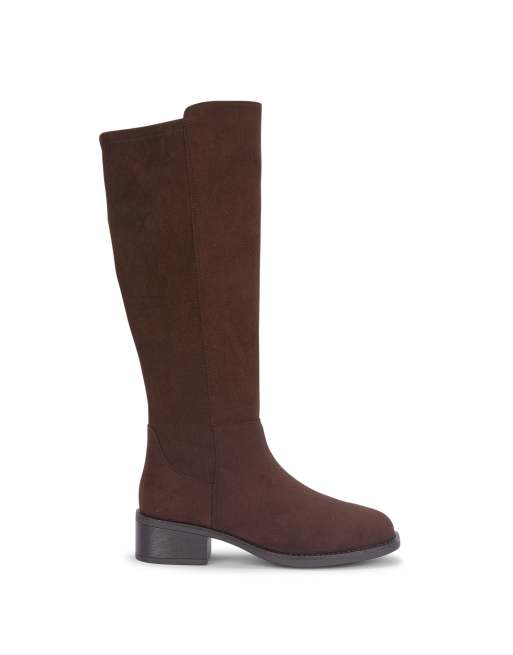 SEQWL Knee high boots low block heel long riding booties in chocolate, 5 of 5
