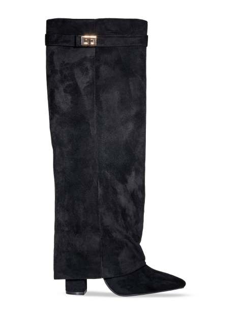 SEQWL Knee high boots pointed toe block heel casual shoes in black - view 1