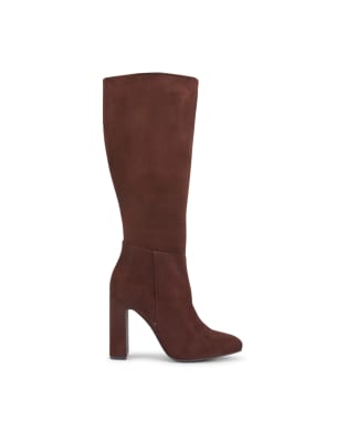  Knee high boots with block heel in chocolate