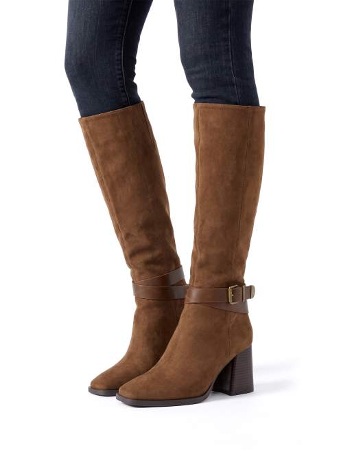 SEQWL Knee high boots with buckle ankle strap in brown, 4 of 5