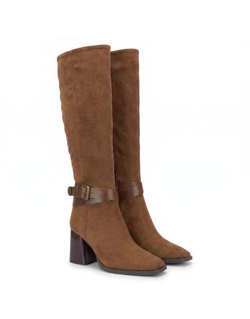 SEQWL Knee high boots with buckle ankle strap in brown, 5 of 5