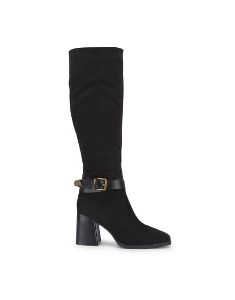 SEQWL Knee high boots with buckle strap in black - view 1