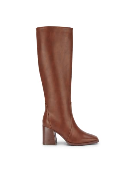 SEQWL Knee high boots with chunky heel in dark tan - view 1