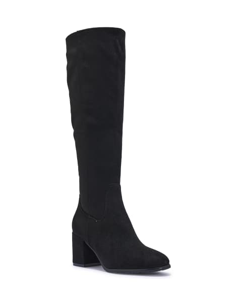 SEQWL Knee high boots with pointed toe and mid block heel in black - view 1