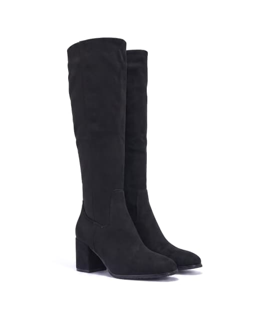 SEQWL Knee high boots with pointed toe and mid block heel in black, 4 of 5