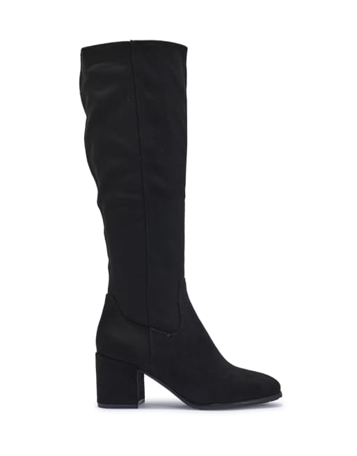 SEQWL Knee high boots with pointed toe and mid block heel in black, 5 of 5