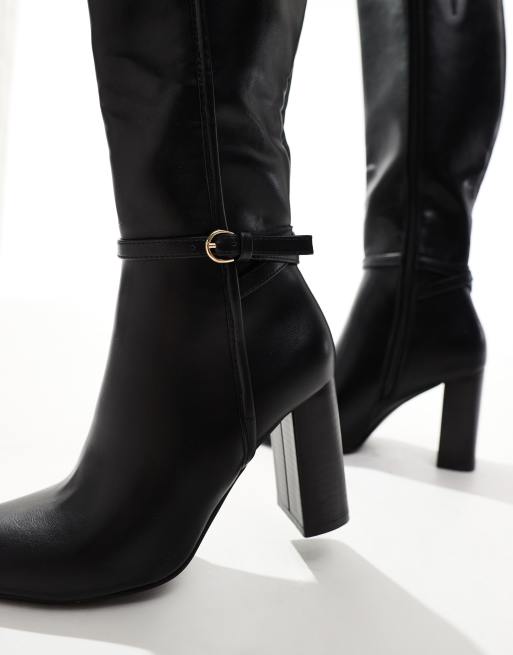 Black buckle boots knee high best sale