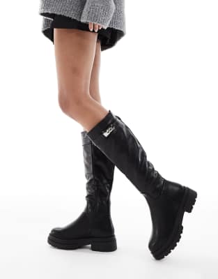  knee high buckle flat riding boot 