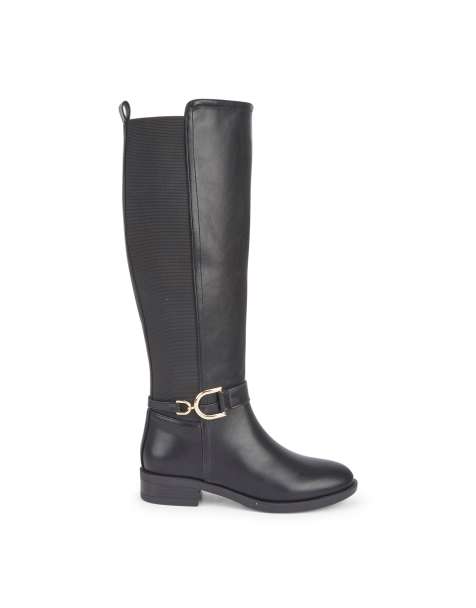 SEQWL Knee high calf boots with metal buckle in black - view 1