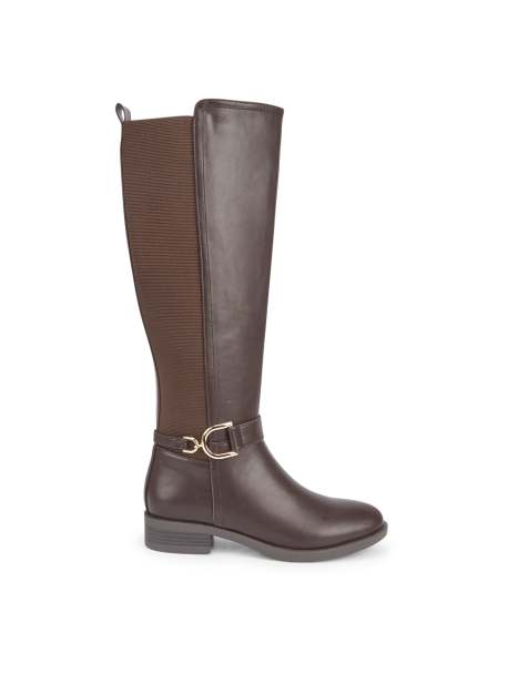 SEQWL Knee high calf boots with metal buckle in brown - view 1