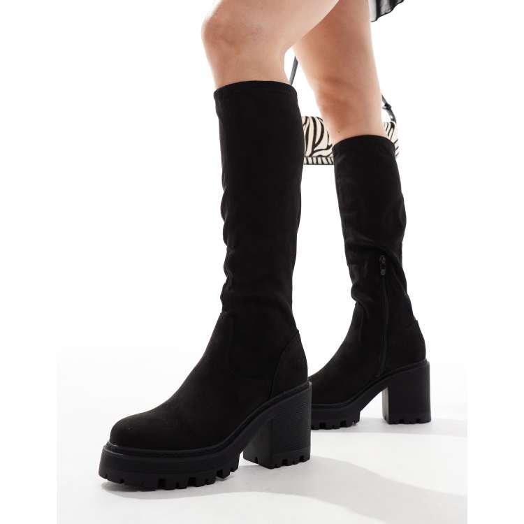 SEQWL knee high chunky boots in black ASOS