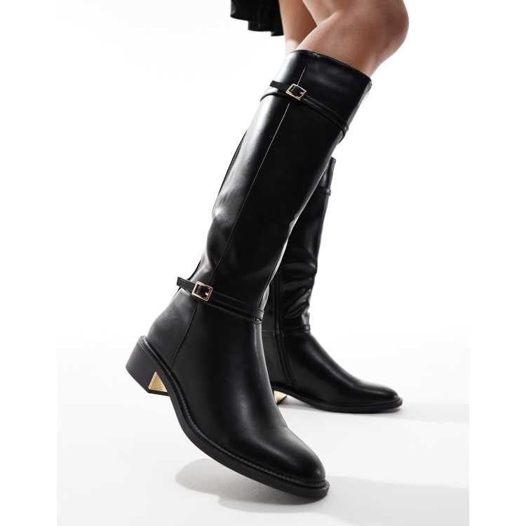 SEQWL knee high flat riding boot in black ASOS