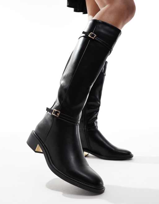 SEQWL knee high flat riding boot in black ASOS