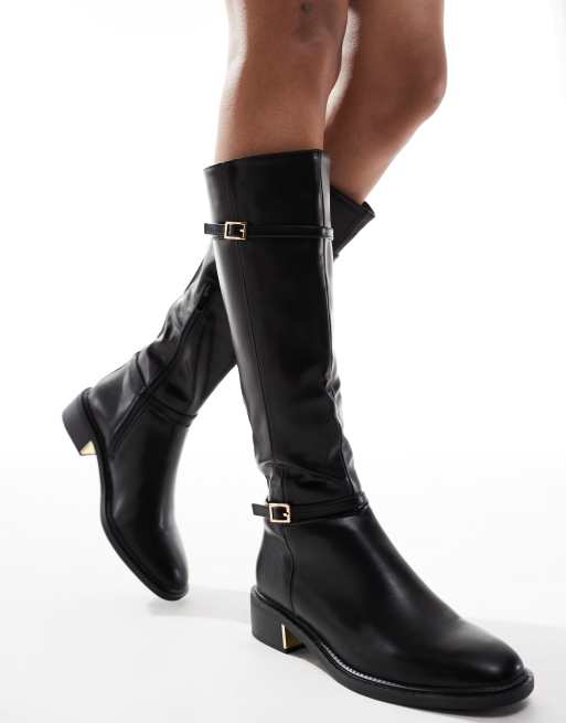 SEQWL knee high flat riding boot in black ASOS