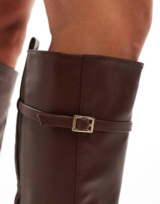 SEQWL knee high flat riding boot in chocolate ASOS