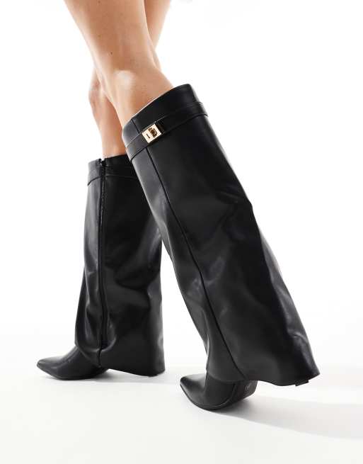 靴 TOKYO BLACK FOLD OVER LONG BOOTS TOKYO BLACK FOLD OVER LONG BOOTS