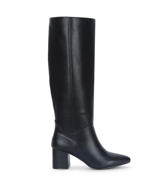 SEQWL Knee high riding boots pointed toe with mid block heel in black, 5 of 5