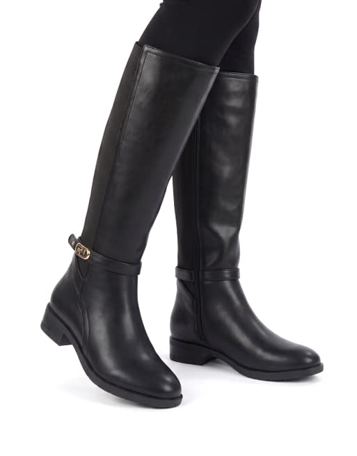 SEQWL Knee high riding boots stretch back with buckle ankle strap in black, 3 of 5