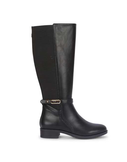 SEQWL Knee high riding boots stretch back with buckle ankle strap in black, 5 of 5