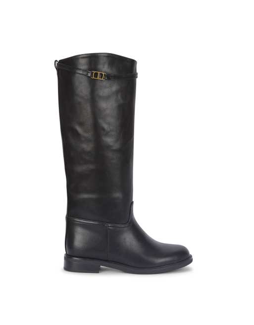 SEQWL Knee high riding boots with low block heels and round toe in black, 3 of 5