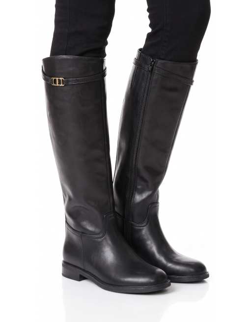 SEQWL Knee high riding boots with low block heels and round toe in black, 4 of 5