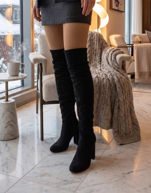 SEQWL Knee high slouch boots block high heel with side zipper in black, 2 of 4