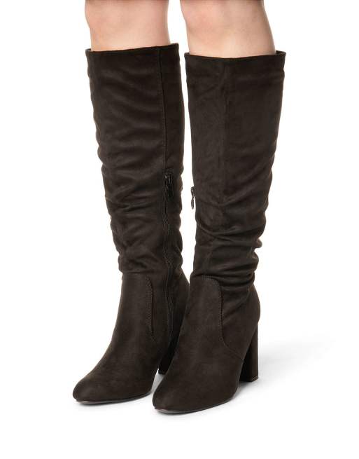 SEQWL Knee high slouch boots block high heel with side zipper in black, 3 of 4