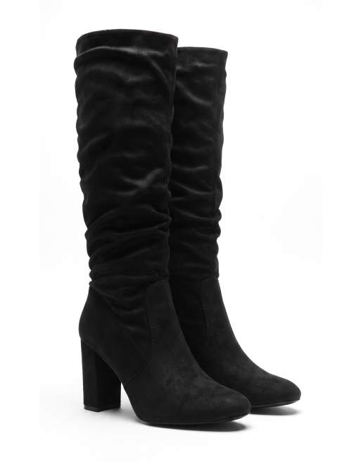 SEQWL Knee high slouch boots block high heel with side zipper in black, 4 of 4