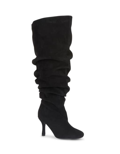 SEQWL Knee high slouch boots stiletto high heel with almond toe in black, 3 of 5