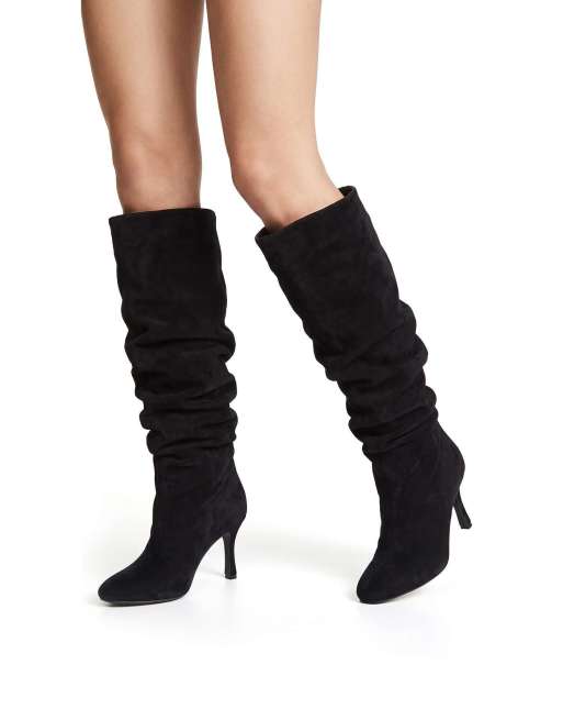 SEQWL Knee high slouch boots stiletto high heel with almond toe in black, 4 of 5