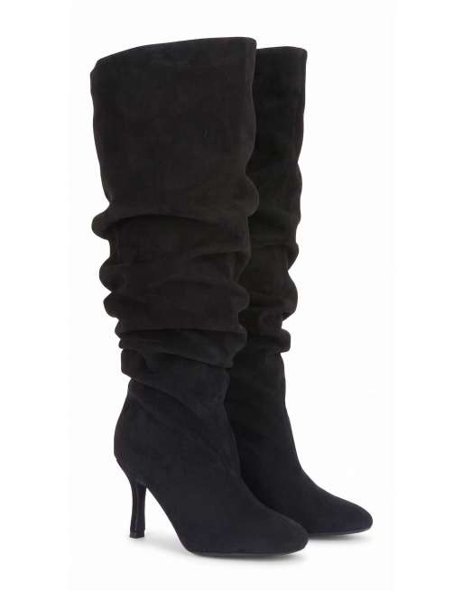 SEQWL Knee high slouch boots stiletto high heel with almond toe in black, 5 of 5