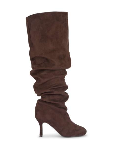 SEQWL Knee high slouch boots stiletto high heel with almond toe in chocolate - view 1