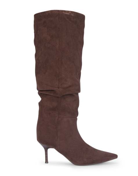 SEQWL Knee high slouch boots stiletto mid heel with pointed toe in chocolate - view 1