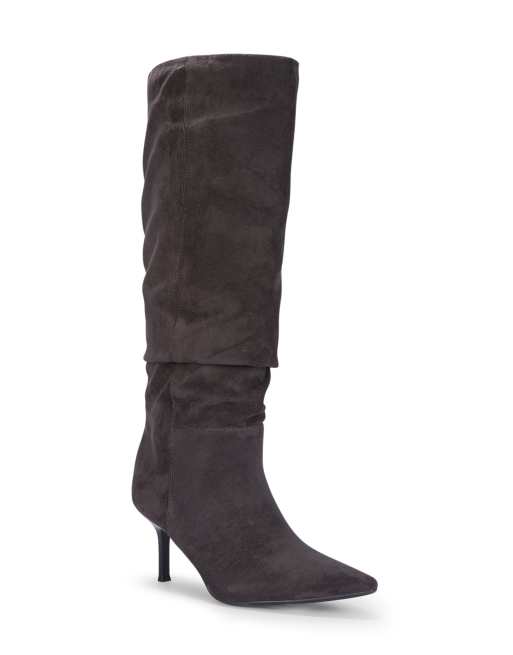 SEQWL Knee high slouch boots stiletto mid heel with pointed toe in grey, 3 of 5