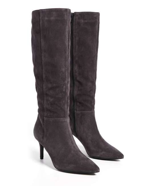 SEQWL Knee high slouch boots stiletto mid heel with pointed toe in grey, 5 of 5