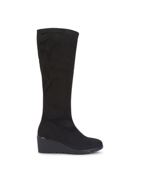 SEQWL Knee high wedge boots sock style zipped with almond toe in black - view 1