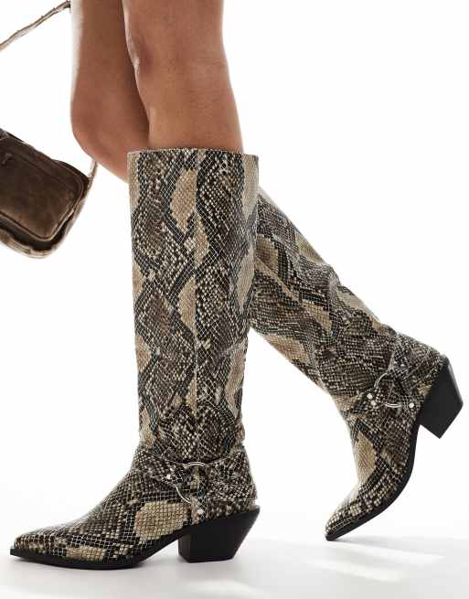 SEQWL knee high western boot in snake, 3 of 4