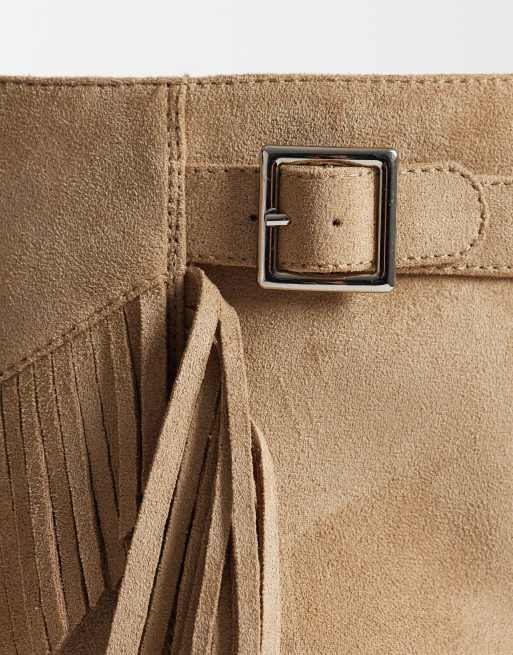SEQWL – Kniehohe Westernstiefel in Sand mit Schnalle und Fransen, 4 von 4