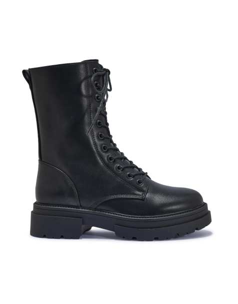 SEQWL Lace up block heel military ankle boots in black - view 1