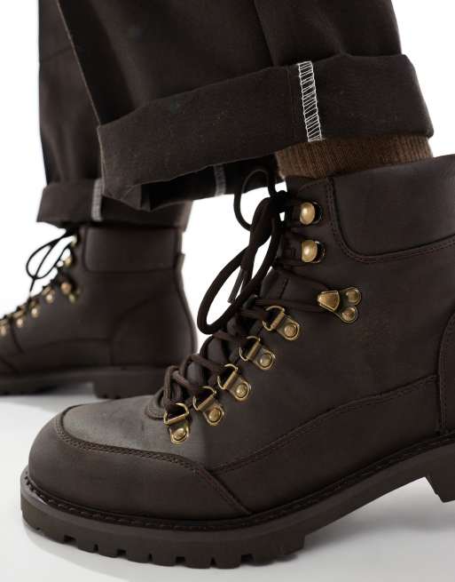SEQWL lace up boots with contrast laces in brown