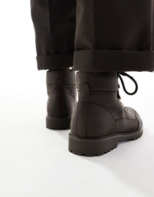 SEQWL lace up boots with contrast laces in brown, 3 of 4