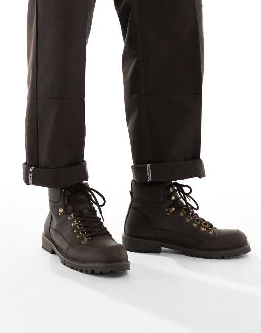SEQWL lace up boots with contrast laces in brown