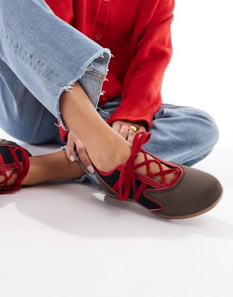 SEQWL lace up detail ballet sneakers in chocolate - view 1