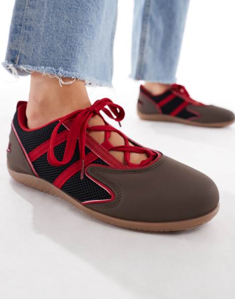 SEQWL lace up detail ballet trainers in chocolate - view 1