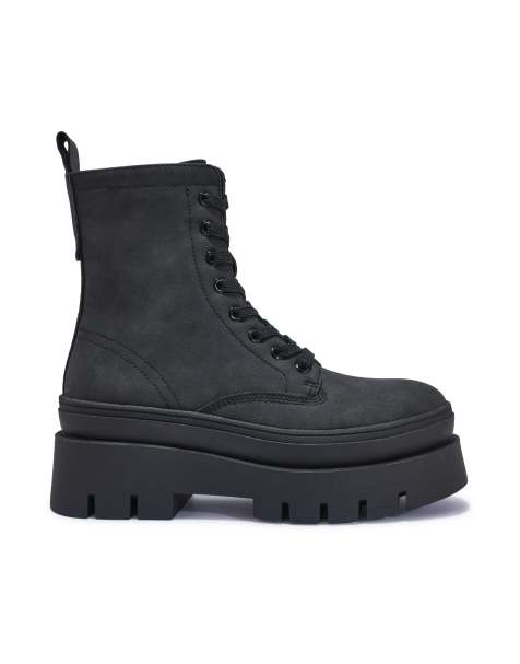 SEQWL Lace up military ankle boots with block heel in black - view 1