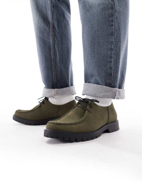 SEQWL lace up shoes in faux suede olive - view 1
