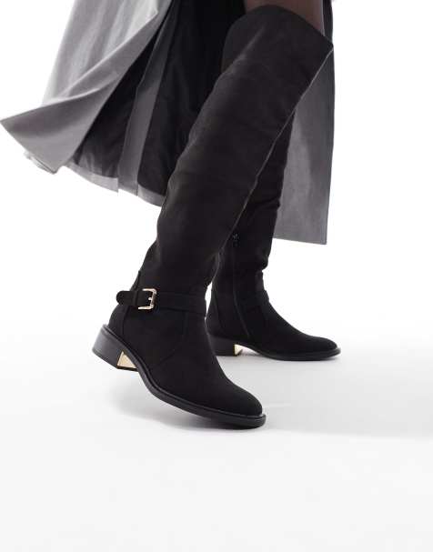 SEQWL Latte buckle detail over the knee boots in black - view 1