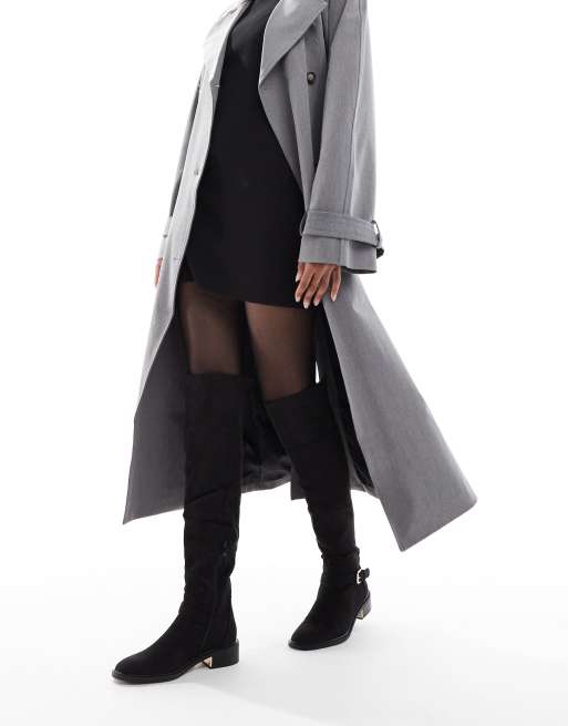 SEQWL Latte buckle detail over the knee boots in black