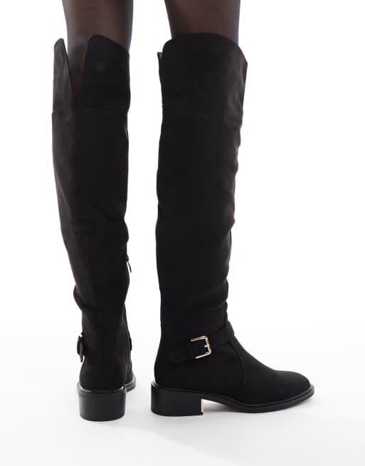 SEQWL Latte buckle detail over the knee boots in black