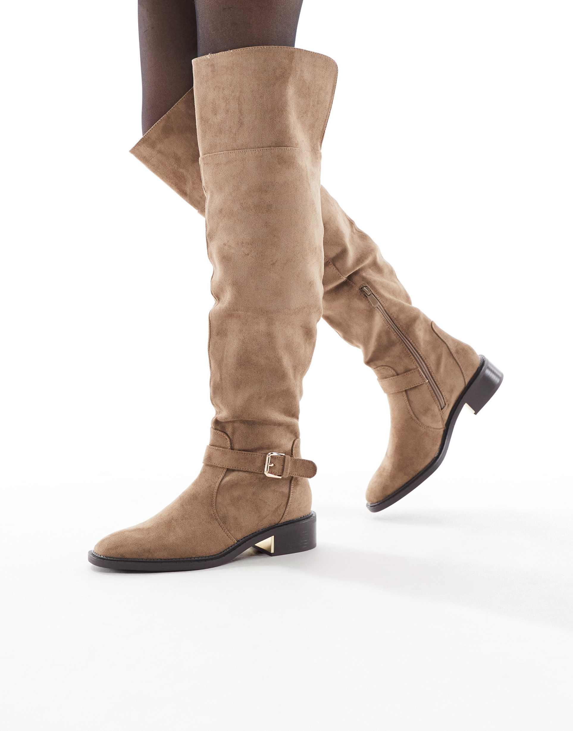seqwl latte buckle detail over the knee boots in mokka